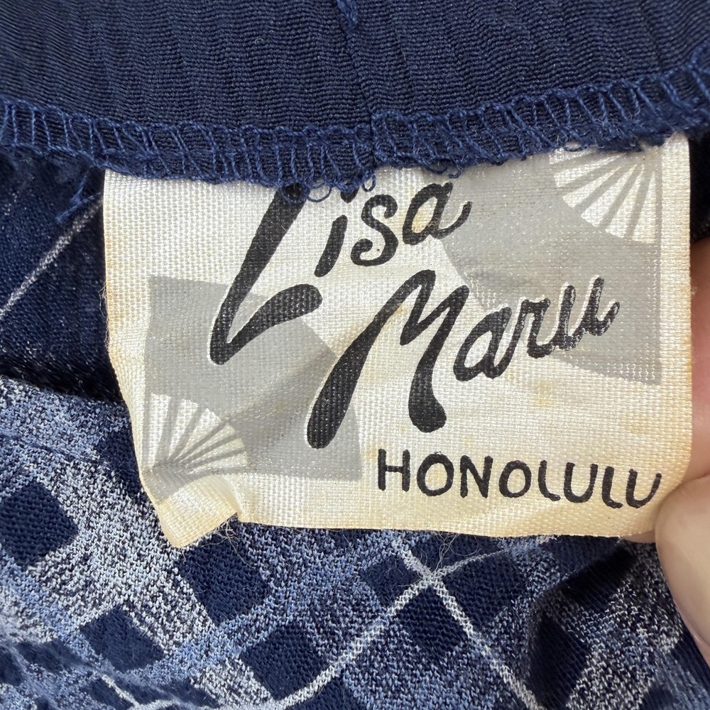 Vintage Lisa Maru Dress Womens Medium Blue Plaid Rayon Floral Patch‎ Hawaii 90s - Picture 4 of 9